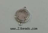 NGC5017 20mm flat round rose quartz with rhinestone connectors