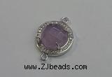 NGC5018 20mm flat round amethyst with rhinestone connectors