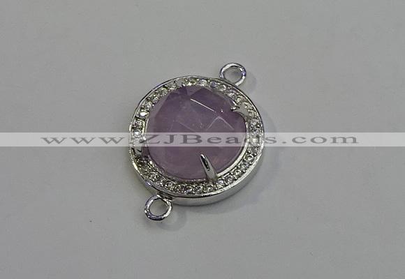 NGC5018 20mm flat round amethyst with rhinestone connectors