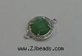 NGC5020 20mm flat round green aventurine with rhinestone connectors