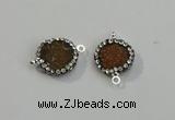 NGC5044 12mm - 14mm flat round druzy agate with rhinestone connectors