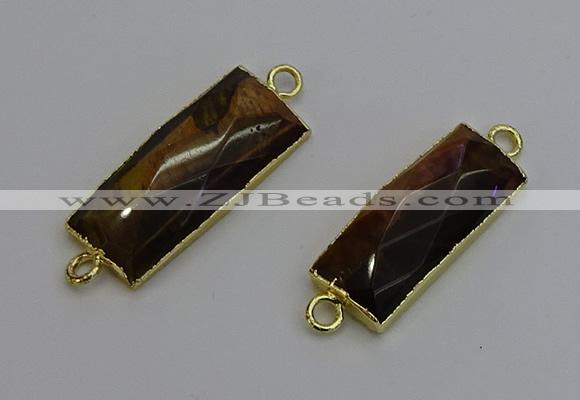 NGC5086 12*30mm - 15*35mm faceted rectangle yellow tiger eye connectors