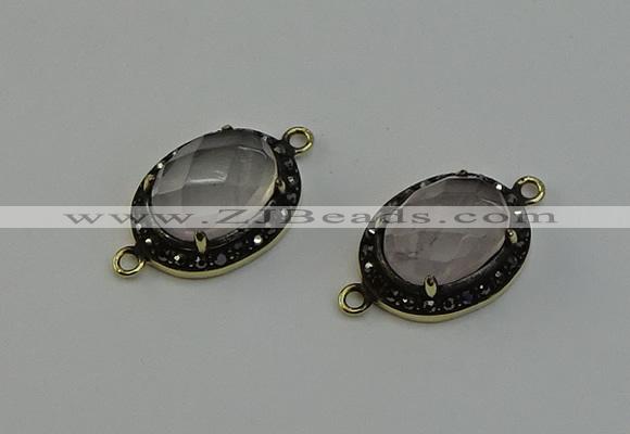 NGC5126 16*20mm oval rose quartz gemstone connectors wholesale