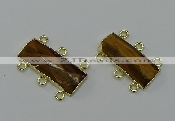 NGC5363 12*30mm - 15*30mm faceted rectangle yellow tiger eye connectors