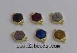 NGC5858 12*12mm hexagon plated druzy agate connectors wholesale