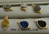 NGC6002 10*12mm flat teardrop plated druzy agate connectors wholesale