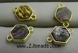 NGC6003 12*12mm hexagon plated druzy agate connectors wholesale