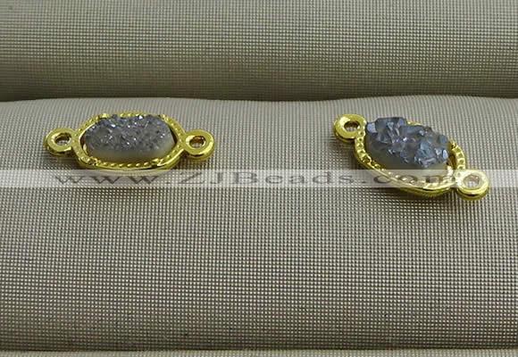 NGC6019 5*8mm oval plated druzy agate connectors wholesale