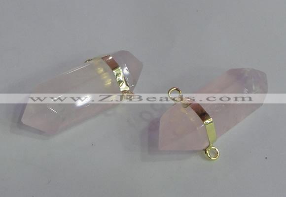 NGC665 10*35mm - 15*40mm faceted nuggets rose quartz connectors