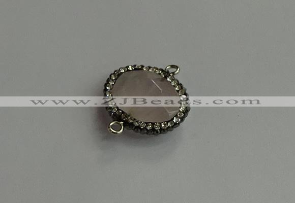 NGC6651 18*25mm faceted freeform rose quartz connectors