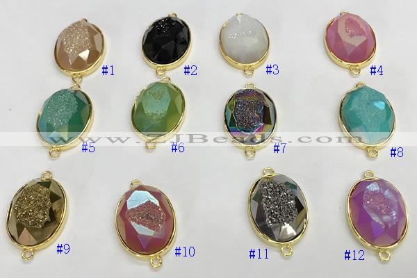 NGC7007 17*22mm faceted oval plated druzy agate connectors