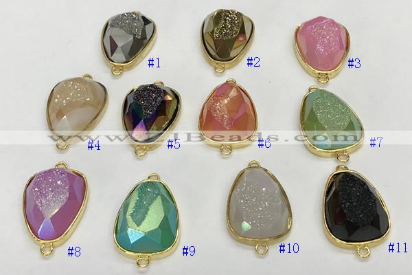 NGC7011 17*22mm faceted teardrop plated druzy agate connectors