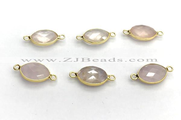 NGC7035 11*15mm faceted oval rose quartz connectors