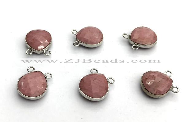 NGC7074 14mm faceted flat teardrop pink wooden jasper connectors