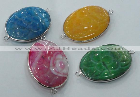 NGC84 30*40mm carved oval agate gemstone connectors wholesale