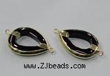 NGC889 30*40mm teardrop black agate connectors wholesale