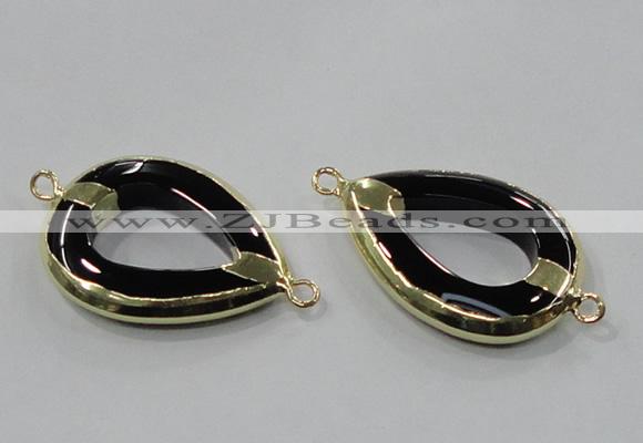 NGC889 30*40mm teardrop black agate connectors wholesale