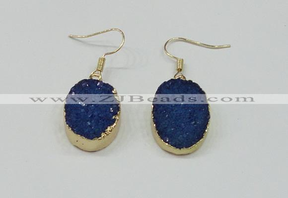 NGE111 15*20mm oval druzy agate gemstone earrings wholesale