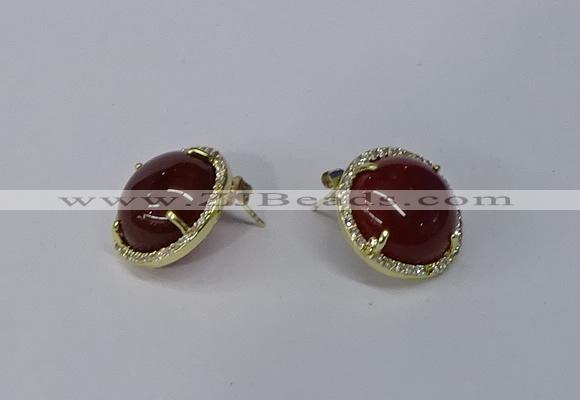 NGE188 15mm flat round agate gemstone earrings wholesale