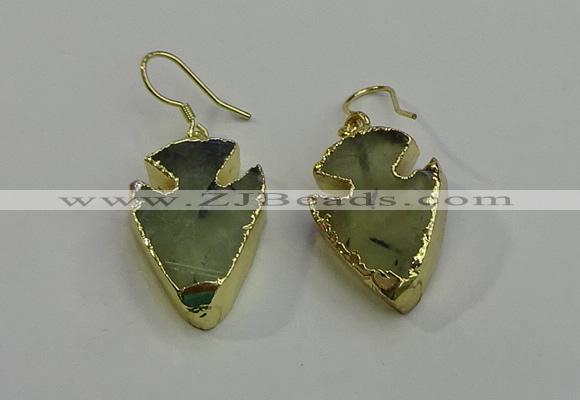 NGE5006 18*25mm - 20*30mm arrowhead green rutilated quartz earrings