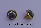 NGE5028 12mm - 14mm coin plated druzy agate gemstone earrings