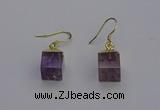 NGE5085 10*15mm cube light amethyst gemstone earrings wholesale