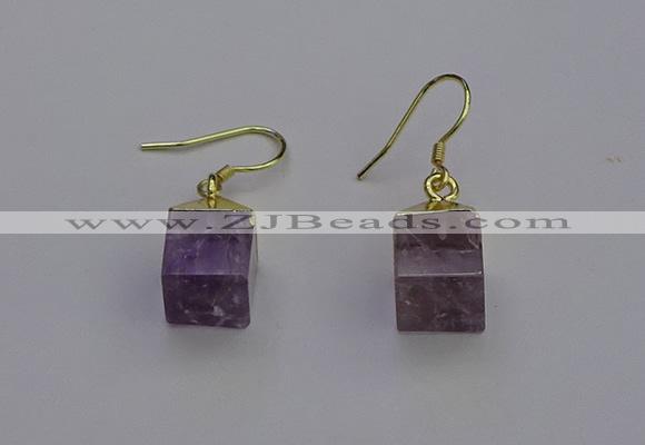 NGE5085 10*15mm cube light amethyst gemstone earrings wholesale