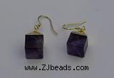 NGE5086 10*15mm cube amethyst gemstone earrings wholesale