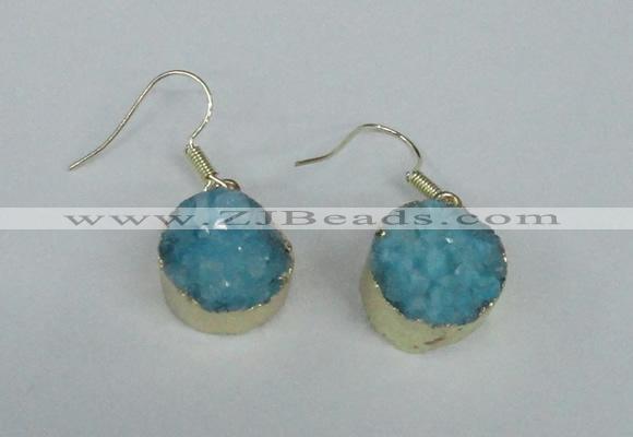 NGE69 15mm coin druzy agate gemstone earrings wholesale