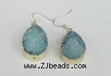 NGE92 18*25mm teardrop druzy agate gemstone earrings wholesale