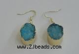 NGE99 15*20mm oval druzy agate gemstone earrings wholesale