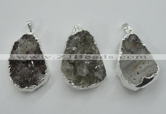 NGP1125 25*40 - 35*45mm freeform druzy agate pendants with brass setting