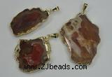 NGP1283 25*40mm – 40*55mm freeform agate pendants with brass setting