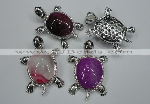 NGP1295 43*60mm tortoise agate pendants with crystal pave alloy settings