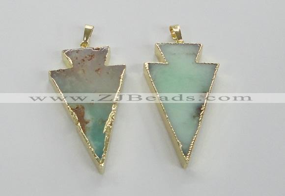 NGP1703 27*47mm arrowhead australia chrysoprase pendants