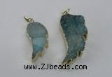 NGP1803 35*40mm - 45*50mm wing-shaped plated druzy agate pendants
