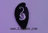 NGP2000 22*45mm carved silver plated matte black obsidian pendants