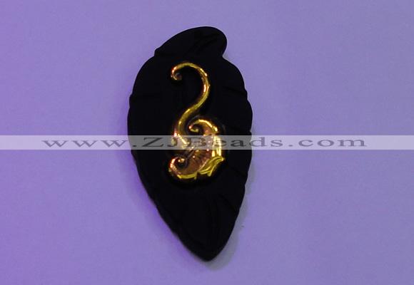 NGP2001 22*45mm carved gold plated matte black obsidian pendants