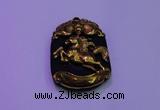 NGP2007 30*40mm carved gold plated matte black obsidian pendants