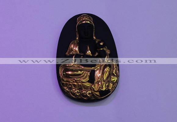 NGP2028 35*55mm carved gold plated matte black obsidian pendants