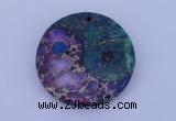 NGP206 6*40mm coin dyed imperial jasper & chrysocolla gemstone pendant