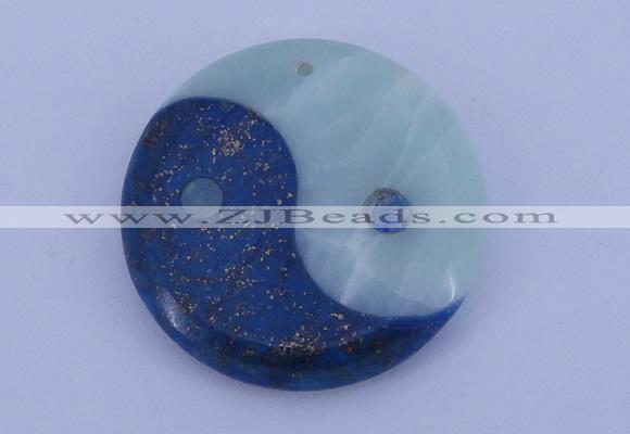 NGP209 6*40mm coin lapis lazuli & amazonite gemstone pendant