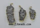 NGP2108 20*40mm - 25*65mm feather-shaped druzy agate pendants