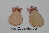 NGP2136 25*45mm agate gemstone pendants with crystal pave alloy settings