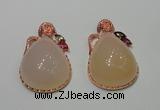 NGP2147 28*48mm agate gemstone pendants with crystal pave alloy settings