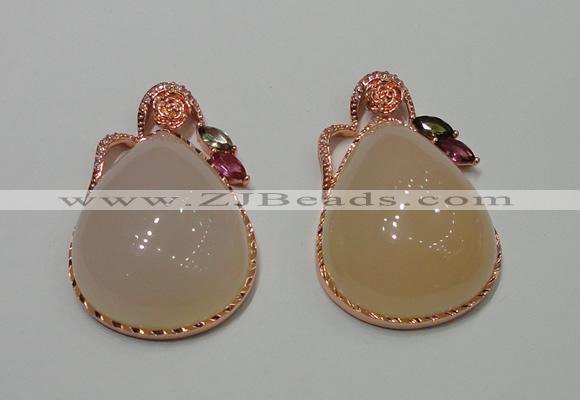 NGP2147 28*48mm agate gemstone pendants with crystal pave alloy settings