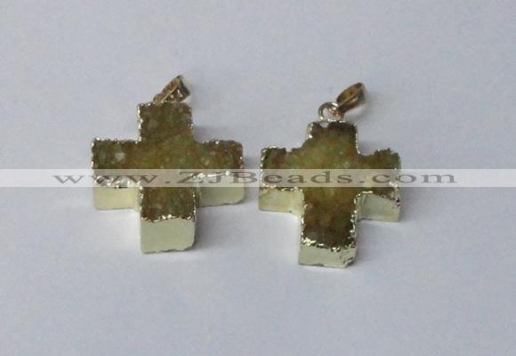 NGP2401 25*26mm - 27*28mm cross druzy agate pendants wholesale