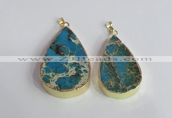 NGP2464 30*40mm - 40*50mm flat teardrop sea sediment jasper pendants