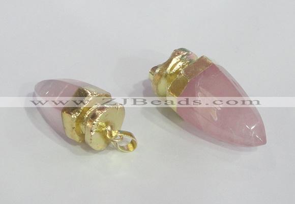 NGP2490 15*30mm - 18*40mm cone rose quartz pendants wholesale