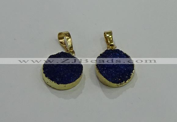NGP2672 14mm - 15mm coin druzy quartz gemstone pendants
